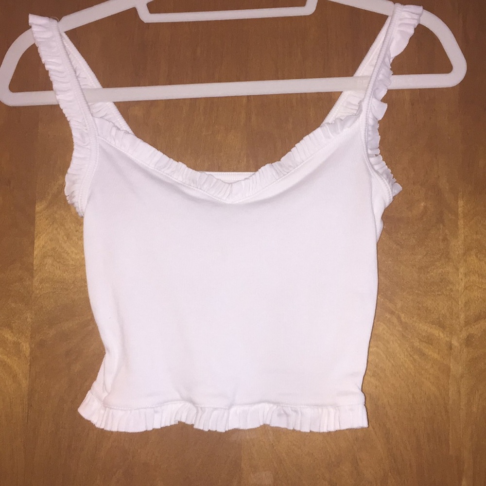 White Crop Tank with Ruffle Details